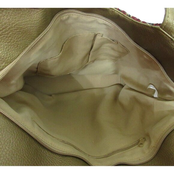 Womens Red Corduroy Tote Shoulder Bag Floral Gold Piping & Handles Flat Bottom - Picture 3 of 9